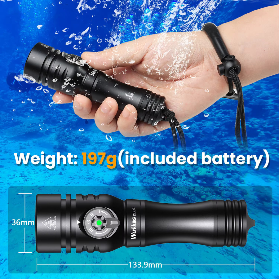 Wurkkos DL02 IP68 Tauchlampe in Schwarz mit 3000 Lumen und wiederaufladbarem Akku - Bild 4