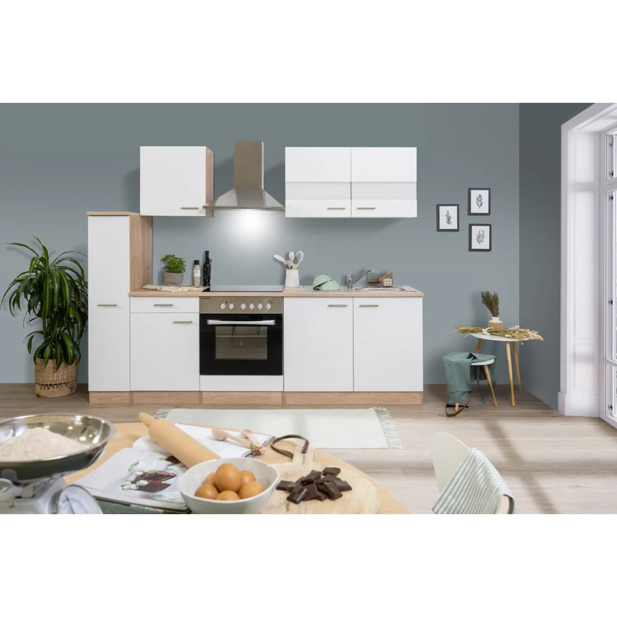 Respekta Küchenzeile KB240ESWC in Weiß-Eiche Glänzend mit Einbaufunktion und Soft-Close-Türen, Breite: 240 cm, Tiefe: 60 cm, Höhe: 85 cm - Bild 2