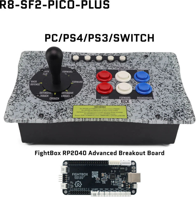 FightBox R8-SF2 Retro-Spielcontroller im amerikanischen Street Fighter Layout mit RP2040 Breakout-Board für PC, PS4 und Nintendo Switch, Multicolor - Bild 1