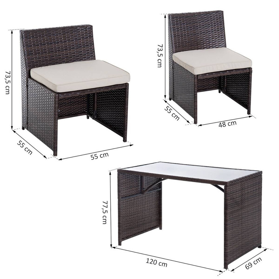 Outsunny Garten-Garnitur aus Polyrattan mit Tisch und Stühlen in Braun und Creme - Bild 3