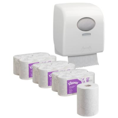 Kimberly-Clark Sparset mit 18 Kleenex Ultra Slimroll Rollenpapiertüchern à 100 m und einem weißen Aquarius Slimroll Rollenhandtuchspender 7955 - Bild 1