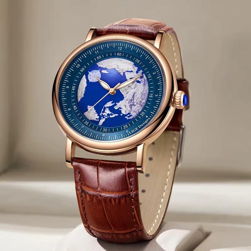 LIGE Armbanduhr Quarz, Leder, Weiß, Herren - Bild 2