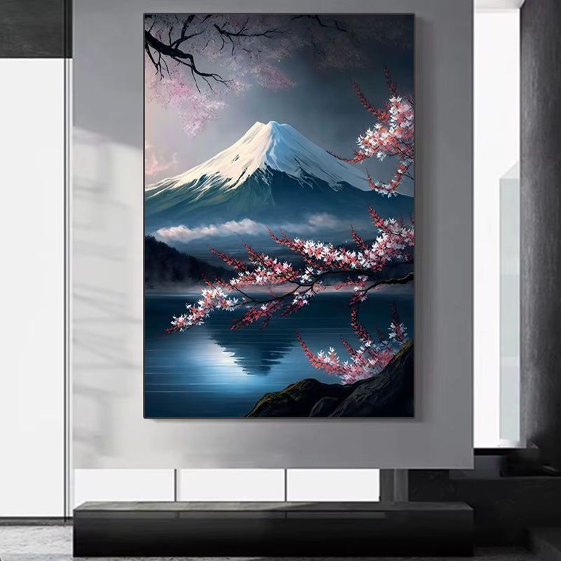 Diamantmalerei Landschaft mit japanischer Kirschblüte und Mount Fuji von FANQING, Mehrfarbiges Mosaik-Strass-Set für Wanddekoration - Bild 2