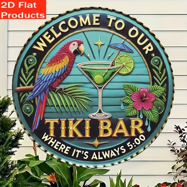 Potdemiel Retro-Tiki-Bar-Rundschild aus Holz, Mehrfarbig, Durchmesser: 20 cm - Bild 1