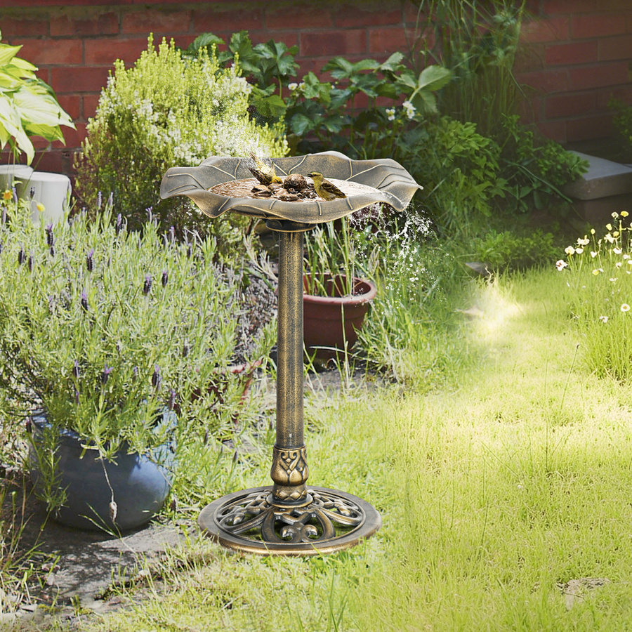 Outsunny Vogeltränke mit Ständer in Bronze, Lotusblatt-Vogelbad und Vogelfutterspender für Garten und Terrasse, Höhe: 71 cm - Bild 2