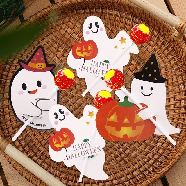 40 Stück Halloween Geister Lutscher Halter aus Papier in Multicolour für deine Party-Dekoration - Bild 1