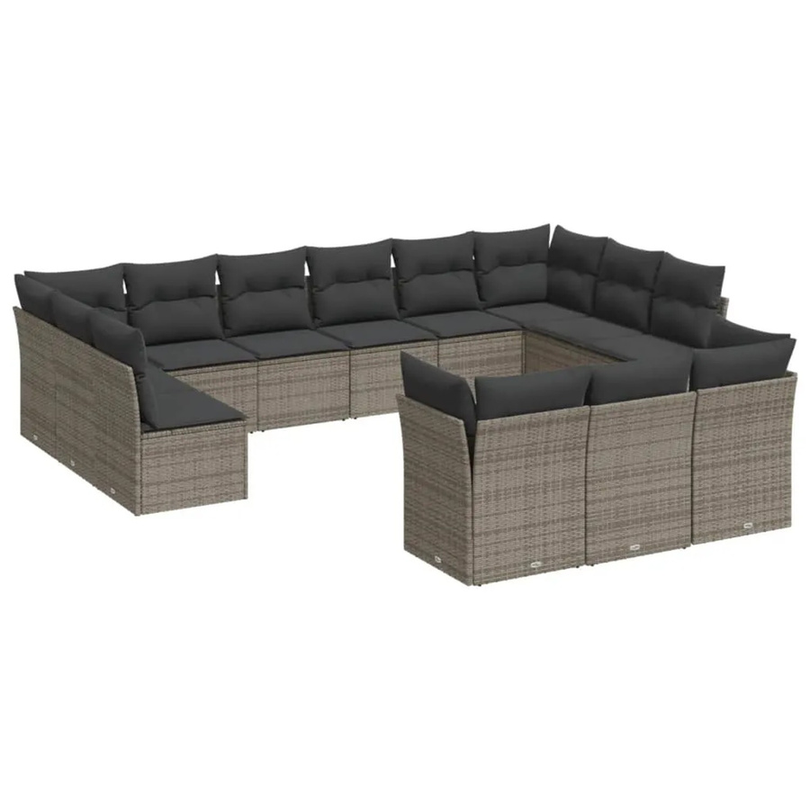 vidaXL 13-tlg. Garten-Sofagarnitur in U-Form aus Polyrattan mit Kissen in Grau - Bild 2