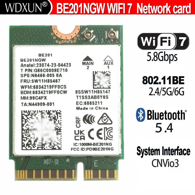 Tri-Band WIFI 7 Wireless-Karte BE201 M.2 CNVIO 3 mit Bluetooth 5.4 für Windows 10/11 64-Bit, 8774 Mbit/s - Bild 1