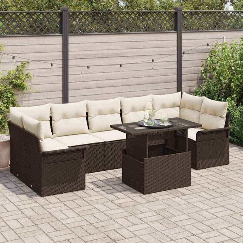 Vidaxl Garten-Sofa-Set aus Poly-Rattan mit 8 Kissen in Braun, modern gestaltet - Bild 1