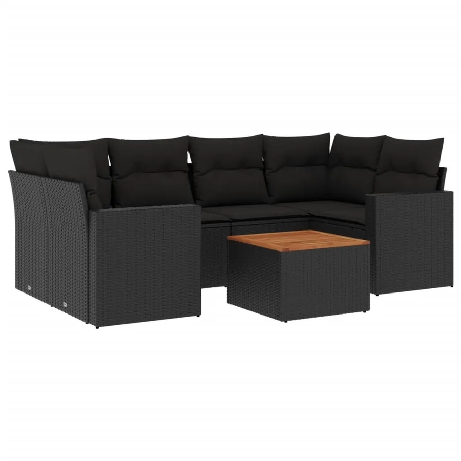 vidaXL 7-teilige Garten-Sofagarnitur aus Poly-Rattan mit Kissen in Schwarz - Bild 2