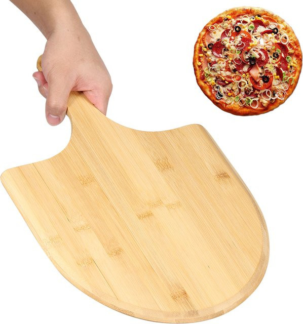 Willstar Pizza-Schneidebrett aus Bambus mit Griff, rechteckiges Pizza-Peeling aus Holz, Braun, Breite: 40 cm, Tiefe: 40 cm - Bild 1