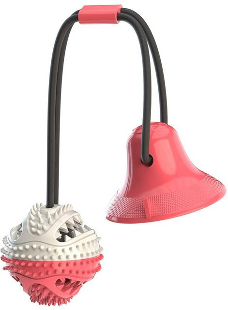 Yiran Furniture Kauspielzeug für Hunde, Seilball, mit Glocke und Saugnapf, rot - Bild 1
