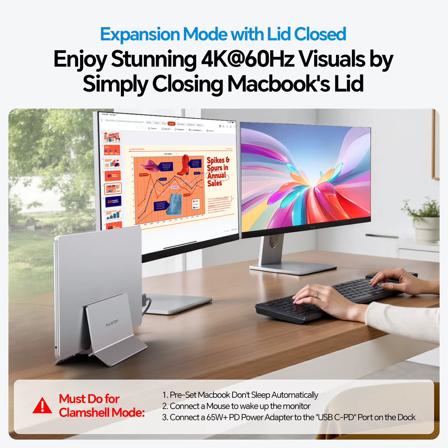PULWTOP Dual-USB-C Mac Laptop-Dockingstation mit USB 2.0 und SD/TF-Slot, vertikaler Dockständer für MacBook Pro Air M3 M4 M5, Farbe: Silber - Bild 2