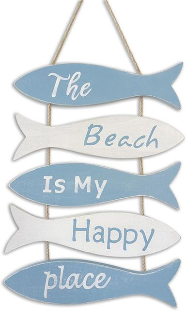 CosyHome Wanddeko Der Strand ist mein glücklicher Ort Nautisches Wandschild mit Flip-Flop-Motiv in Grau und Blau aus Holz - Bild 1