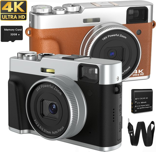 MELCAM 4K Digitalkamera mit Autofokus und 48 MP, spiegellose Vlogging-Kamera für YouTube in Braun mit Anti-Shake-Funktion und Sucherblitz - Bild 1