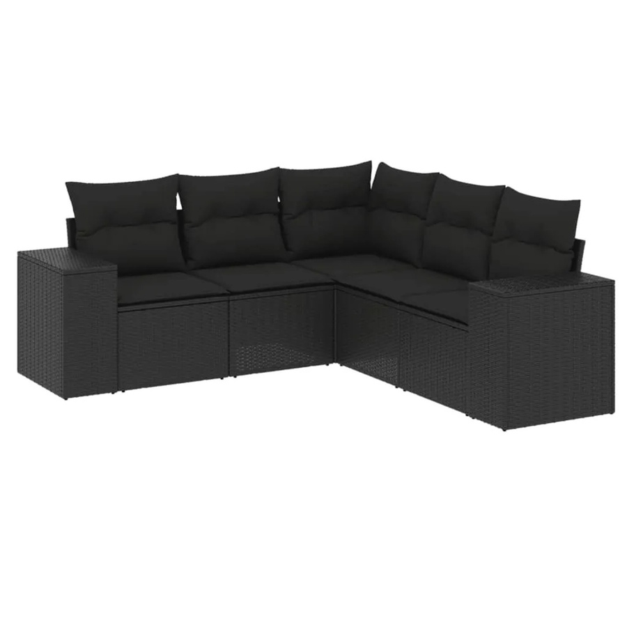 vidaXL 5-teilige Garten-Sofagarnitur in L-Form aus schwarzem Poly-Rattan mit Sitzkissen und Stauraum - Bild 2