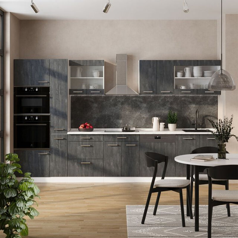 Vicco Küchenzeile R-Line in Schwarz, Beton und Weiß mit Arbeitsplatte in Eiche, Breite: 350 cm - Bild 2