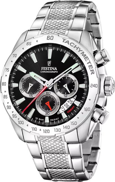 Festina Chronograph, Edelstahl, Schwarz, Quarz, 45 mm, Herren - Bild 1