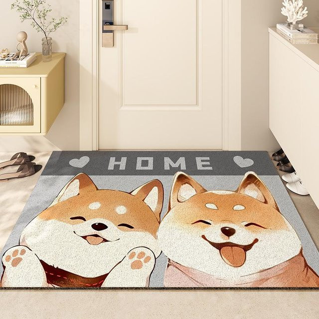 Cartoon Shiba Inu Eingangsteppich in Grau, rutschfeste Sandabstreifmatte aus PVC und Polyester, B/T: 45 x 75 cm - Bild 1