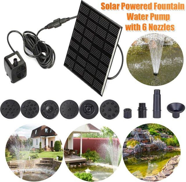 Alloet Solar-Springbrunnenpumpe mit 6 Düsen, 1,2W, 200L/h, Schwarz - Bild 1