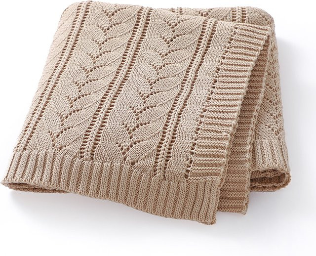 Mimixiong Baby Kuscheldecke aus Baumwolle, gestrickte Babydecke für Neugeborene und Kleinkinder, Farben: Weiß und Beige, B x T: 90 x 70 cm - Bild 1