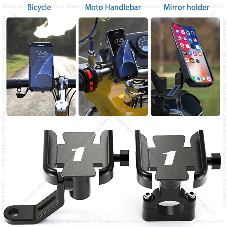 Motorrad Handyhalterung und GPS Halterung für Piaggio Liberty One, Rückspiegel oder Lenker Montage, Schwarz - Bild 3