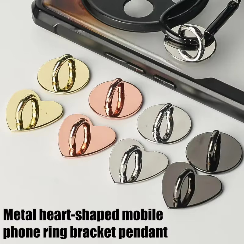 Selbstklebender Metall-Handy-Charm-Halter in Herz-Form, niedlicher Handygriff für iPhone und Samsung, Farbe: Pink - Bild 3