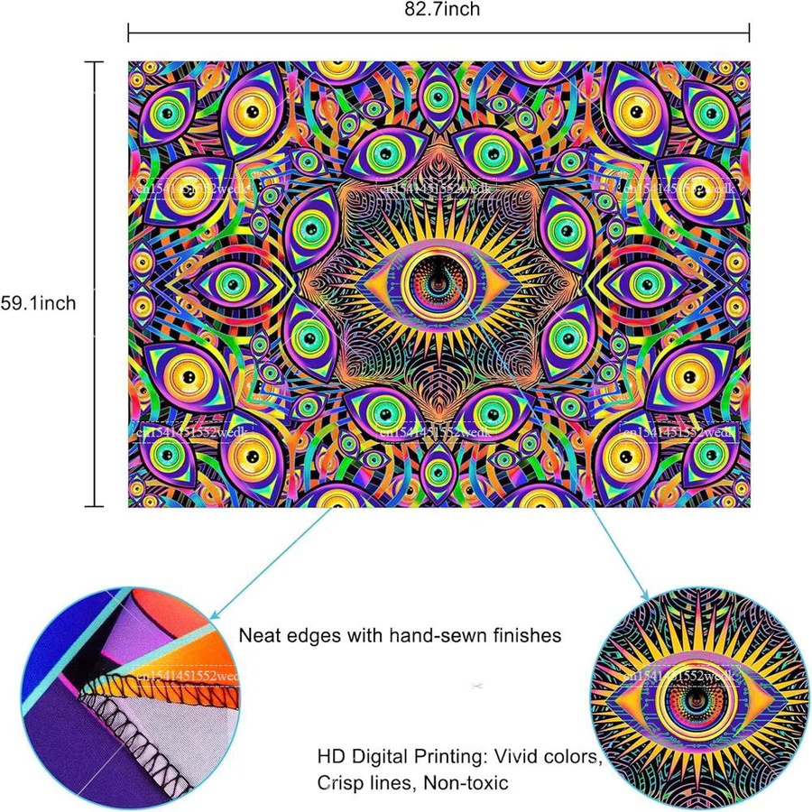 UV-reaktiver Boho Mandala Wandteppich von FFO in Schwarz und Multicolour, abstraktes geometrisches Design für dein Zimmer - Bild 4