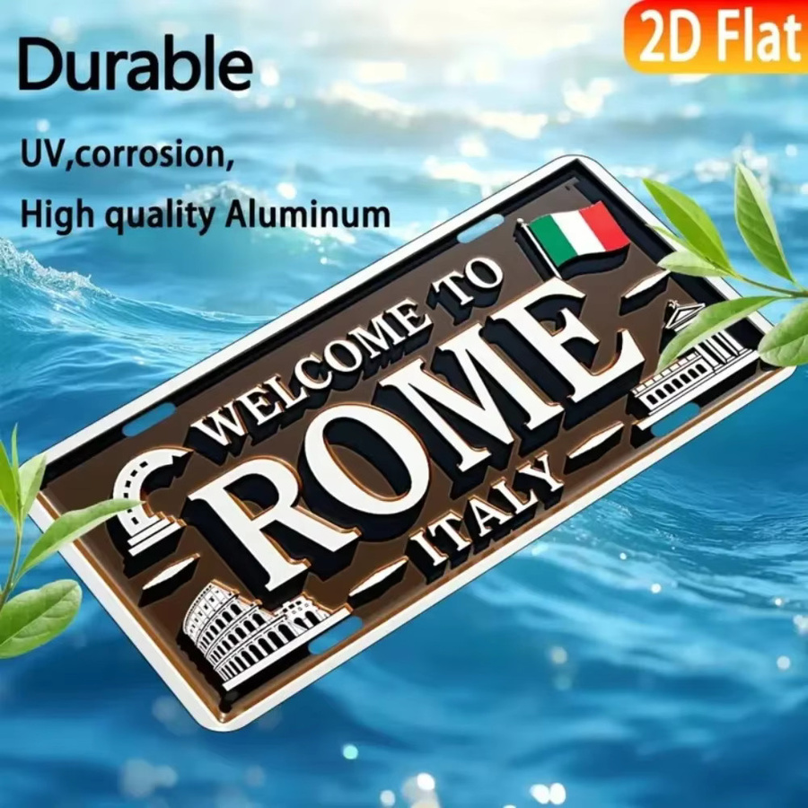 CIFBUY Vintage Aluminium-Wandkunst Italien Rom Metallschild Wanddekoration, B: 30,5 cm, H: 15,2 cm, Mehrfarbig - Bild 6