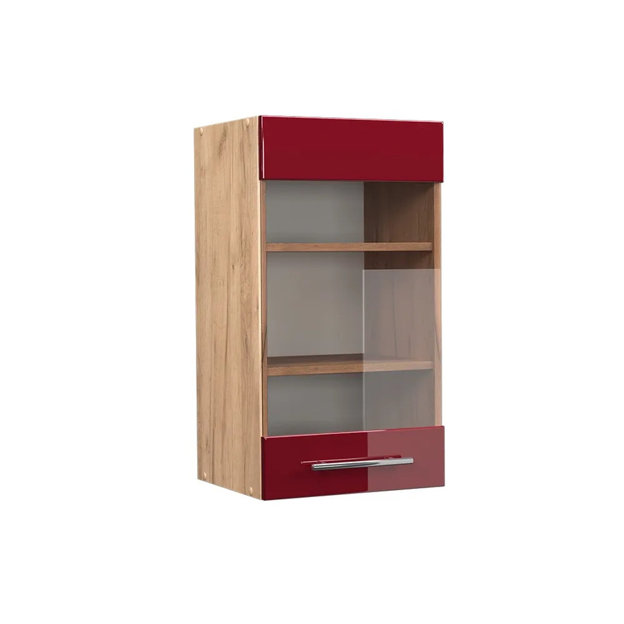Vicco Hängeglasschrank Fame-Line Küchenschrank in Eiche Rot und Bordeaux Hochglanz mit Softclose-Scharnieren, Breite: 40 cm - Bild 3