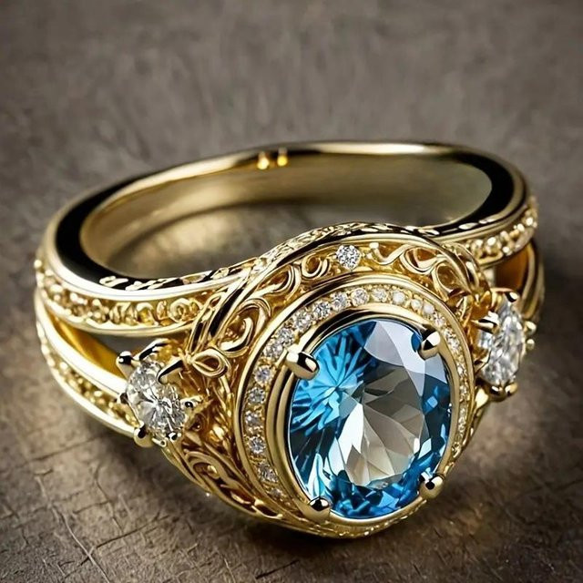 Huitan Ring Damen, Kupfer, Gold, blauer Zirkonia - Bild 1