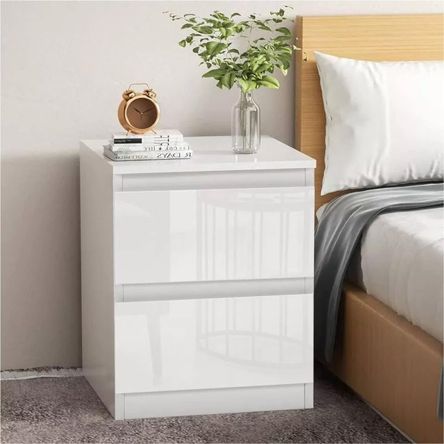 HTI-Living Nachtschrank Kenji modern in Hochglanz Weiß für dein Schlafzimmer - Bild 1