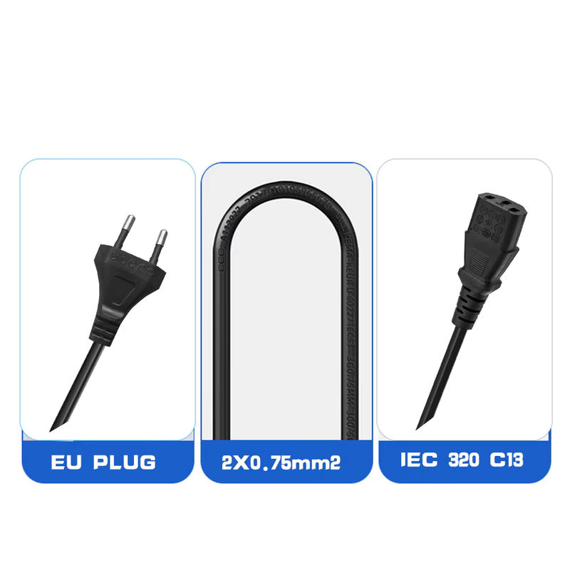 EU-Netzkabel mit 2-poligem EU-Stecker auf IEC 320 C13, 2 x 0,75 mm2 Kupferleiter, Schwarz - Bild 4