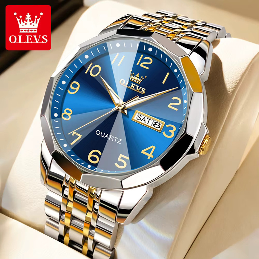 OLEVS Armbanduhr Quarz, Edelstahl, Blau, Dual-Kalenderanzeige, Herren - Bild 7