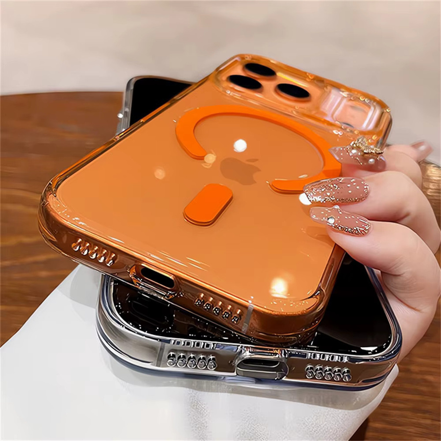 Xeber MagSafe Hülle für iPhone 17, Air 16, 14, 15 Pro Max mit stoßfestem Kamera-Steuerknopf und magnetischer kabelloser Ladefunktion, transparent/orange - Bild 3