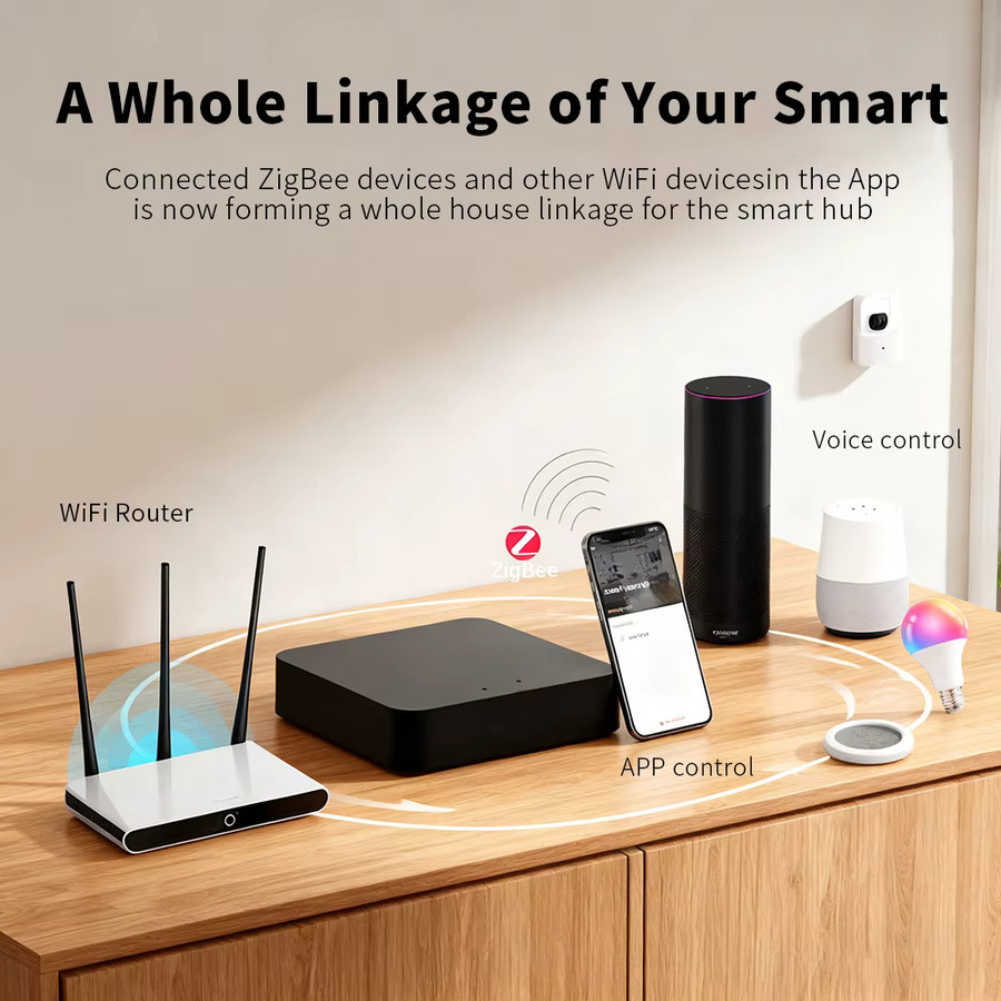 Wesense Multimode-Hub 2-in-1 Smart-Gateway mit 2,4G WLAN, ZigBee und Bluetooth in Schwarz für Tuya, Alexa und Google Voice zur intelligenten Haussteuerung - Bild 1