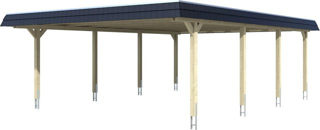 Skan Holz Doppelcarport Wendland Nussbaum mit EPDM-Dach und Blende Schwarz B/T: 630 x 879 cm - Bild 1