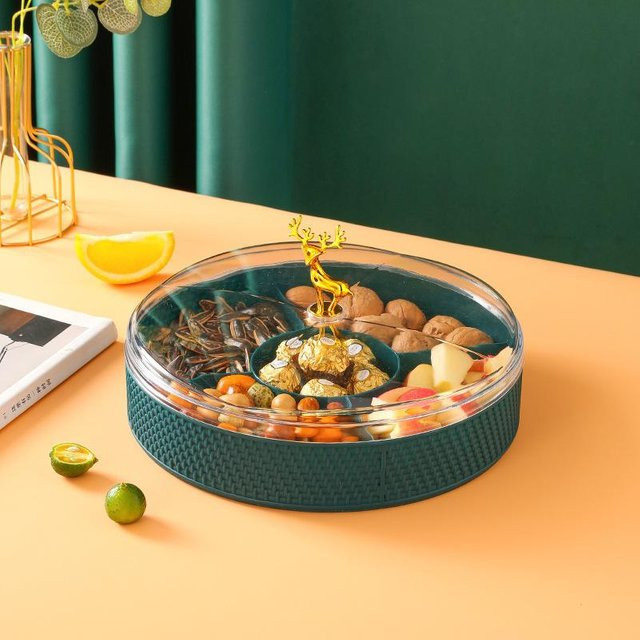 Yiran Furniture Snackteller Transparent mit Trennfächern für Süßigkeiten und Trockenfrüchte, Rund, Mehrfarbig - Bild 1