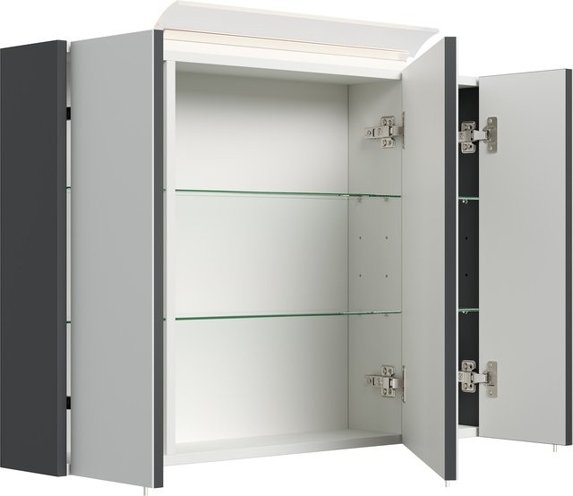 Posseik Spiegelschrank mit Design LED-Lampe und Glasböden in Hochglanz, Breite: 90 cm - Bild 1