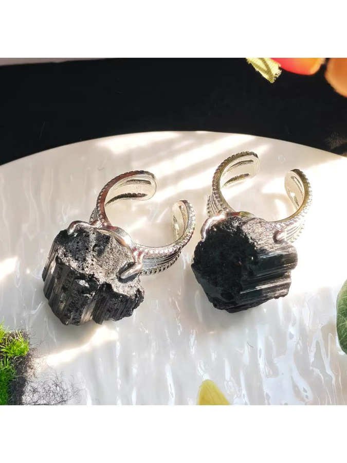 CrystalHola Ring, schwarzer Turmalin-Kristall, Silber, Unisex - Bild 5