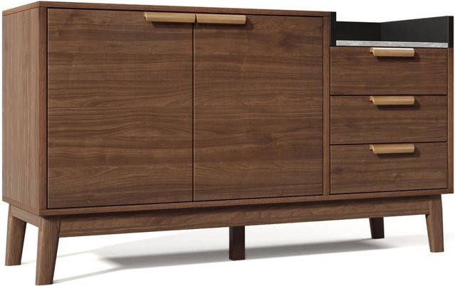 Merax Kommode in Eiche und Marmor Optik, Farbe Braun, B/T/H: 120 x 40 x 77 cm - Bild 1