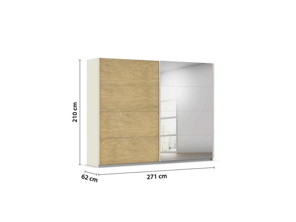 RAUCH Malva-Extra Schwebetürenschrank mit Spiegel in Eiche Furnier und Beige, Breite: 271 cm, Höhe: 210 cm - Bild 2