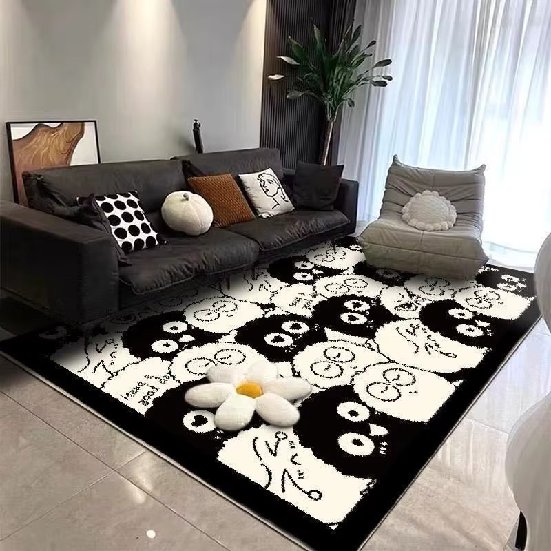 VIKAMA Teppich mit süßem Cartoon-Brikett Design in Schwarz für Kinderzimmer und Wohnzimmer - Bild 2