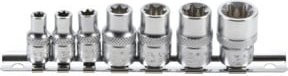 BGS Steckschlüssel-Einsatz-Satz E-Profil aus Chrom-Vanadium, 7-teilig, Silber, Antrieb 1/4 Zoll (6,3 mm), SW E6 - E16 - Bild 1