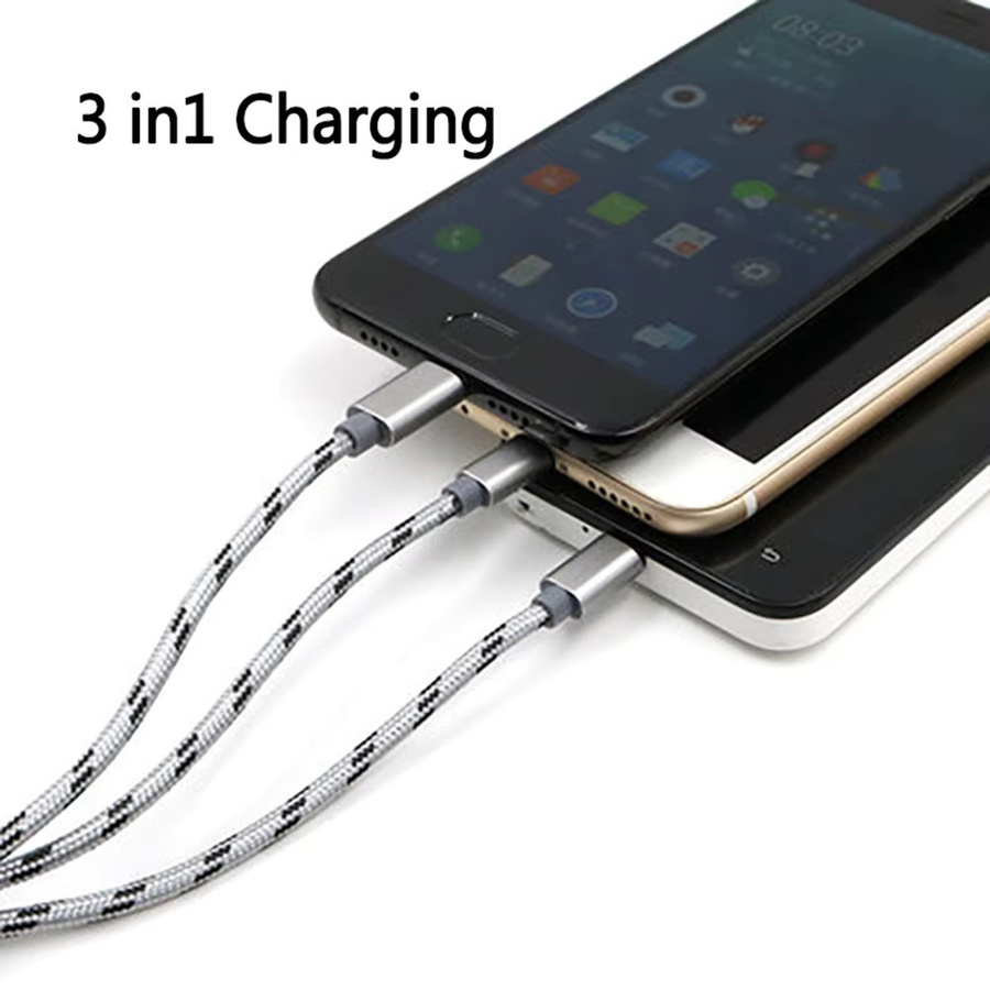 Koovesy 3-in-1 USB-Ladekabel mit Micro-USB und USB-C für iPhone und Samsung, Grau, Länge: 1 m - Bild 4