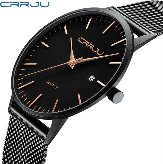 CRRJU Armbanduhr, Quarz, Schwarz, Milanaise, Herren - Bild 1