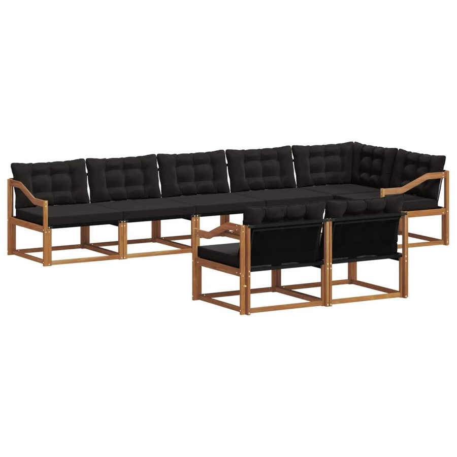 vidaXL Outdoor-Sofagarnitur 8-teilig aus Akazienholz und Textilene in L-Form mit Kissen, Schwarz und Natur - Bild 2