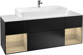 V&B Waschtischunterschrank Finion mit Wandbeleuchtung, Eichenfurnier und schwarzem Mattlack, Breite: 160 cm - Bild 1
