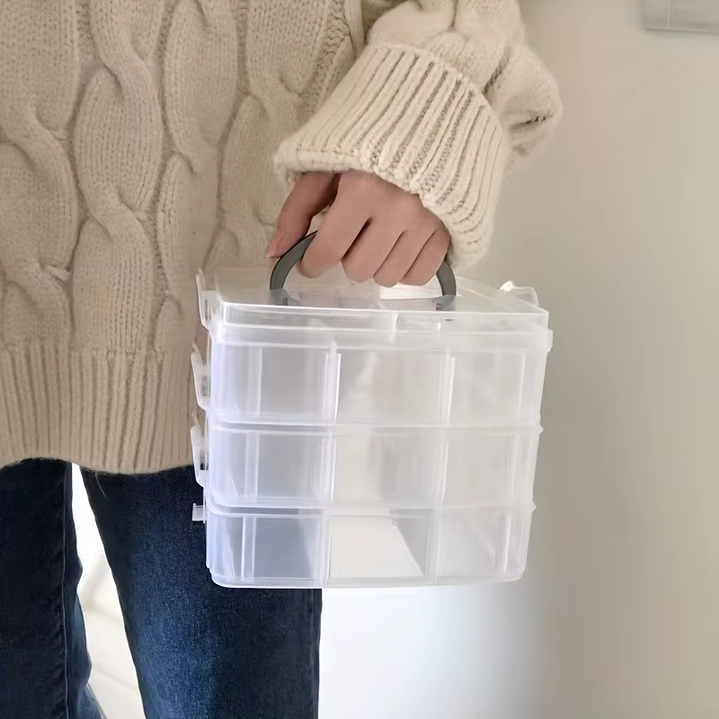 Stapelbare Schmuck-Organizer-Box aus transparentem Kunststoff mit 18 verstellbaren Fächern und Snap-Lock-Verschluss, B/T/H: 14,5 x 12,5 x 12,5 cm - Bild 3