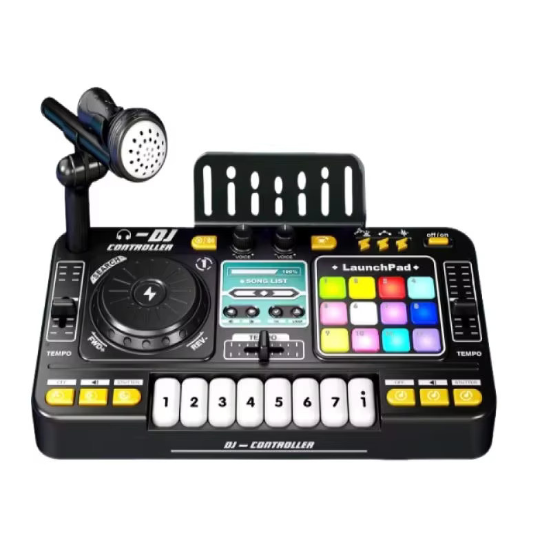 CONUSEA Kid DJ Mixer mit Mikrofon, Elektronische Klavier Tastatur, Bluetooth DJ Plattenspieler Konsole - Bild 7